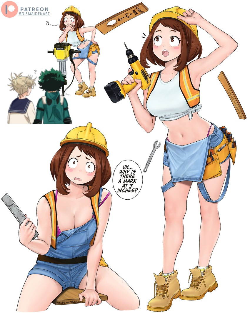 midoriya izuku, uraraka ochaco, and toga himiko (boku no hero academia) drawn by dismaiden