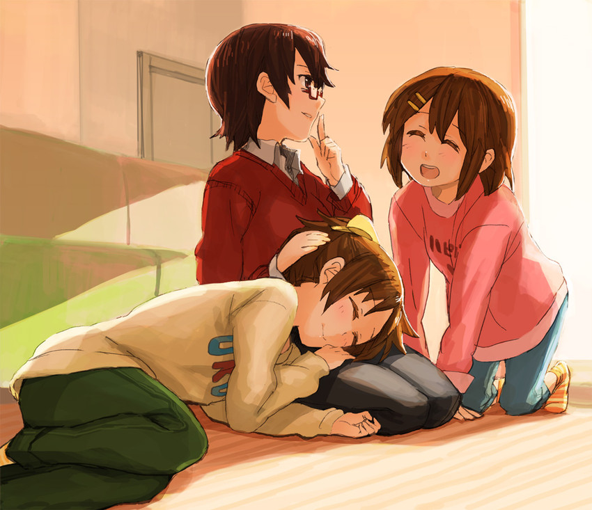 hirasawa yui, hirasawa ui, and manabe nodoka (k-on!) drawn by fukutarou_(enji127)