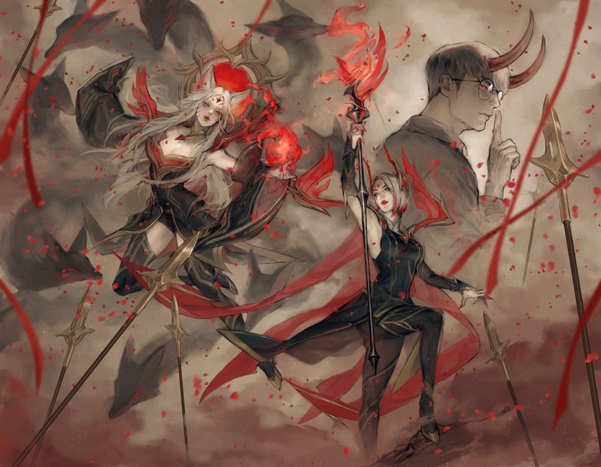ahri, leblanc, immortalized legend ahri, faker, and risen legend leblanc (league of legends and 2 more) drawn by vesisland