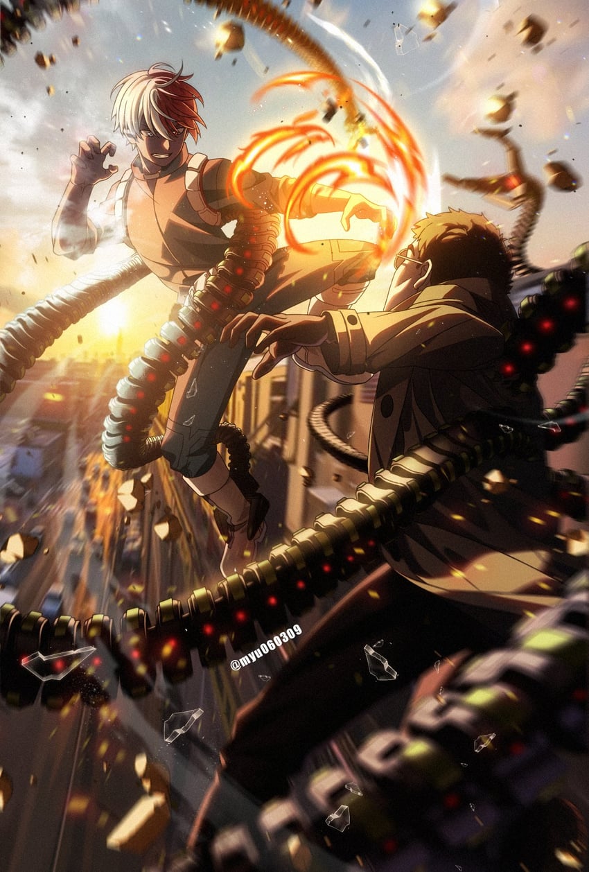 todoroki shoto, doctor octopus, and otto octavius (boku no hero academia and 5 more) drawn by myu060309