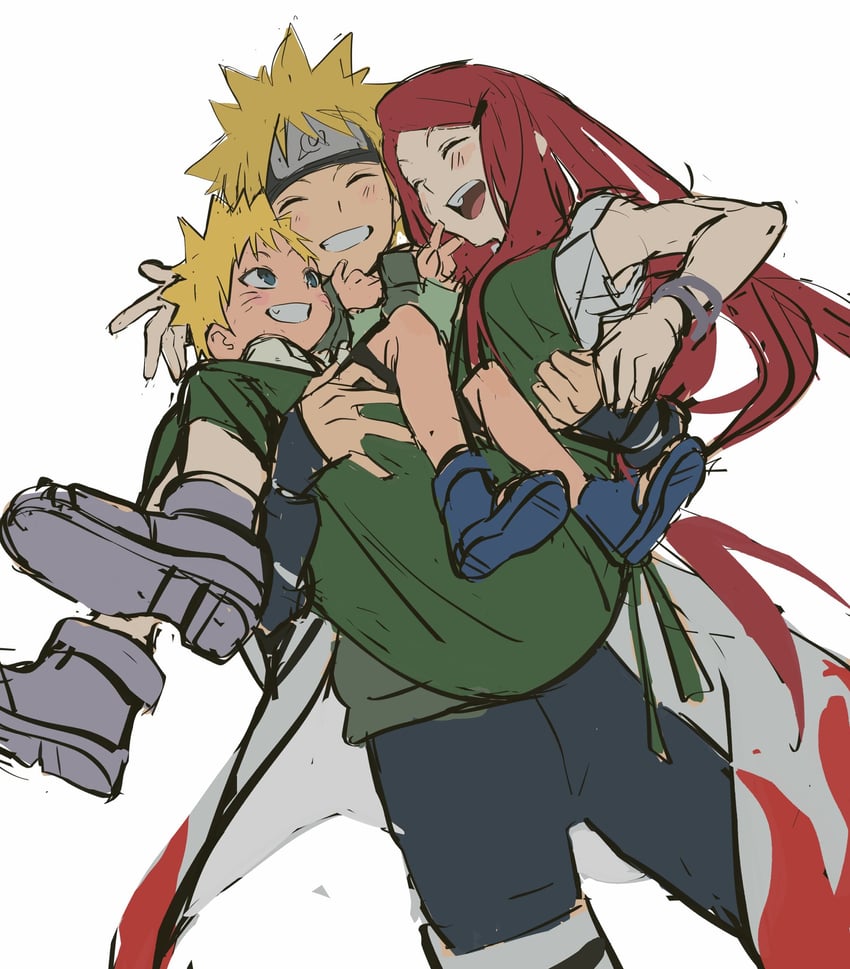 uzumaki naruto, uzumaki kushina, and namikaze minato (naruto) drawn by betti_(xx_betti)
