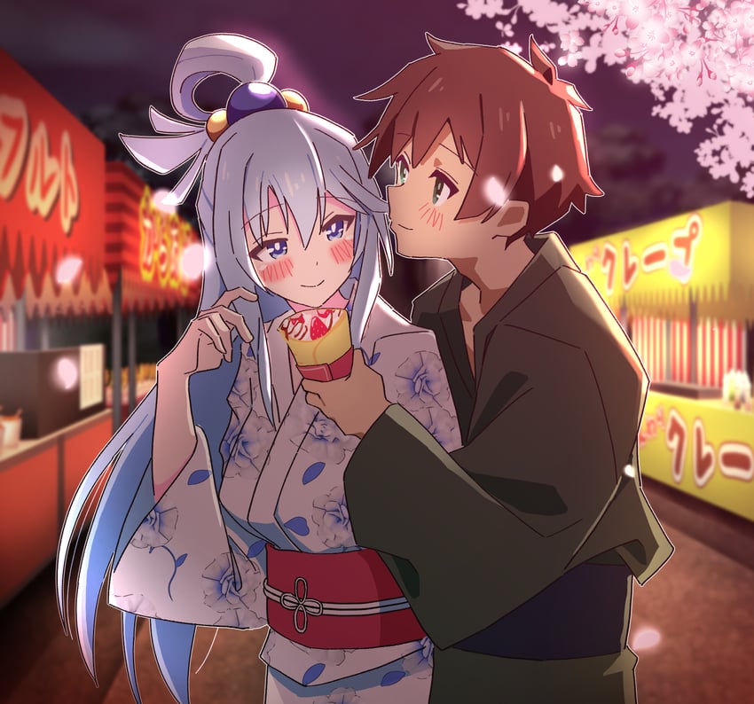 aqua and satou kazuma (kono subarashii sekai ni shukufuku wo!) drawn by noyama_takenoko