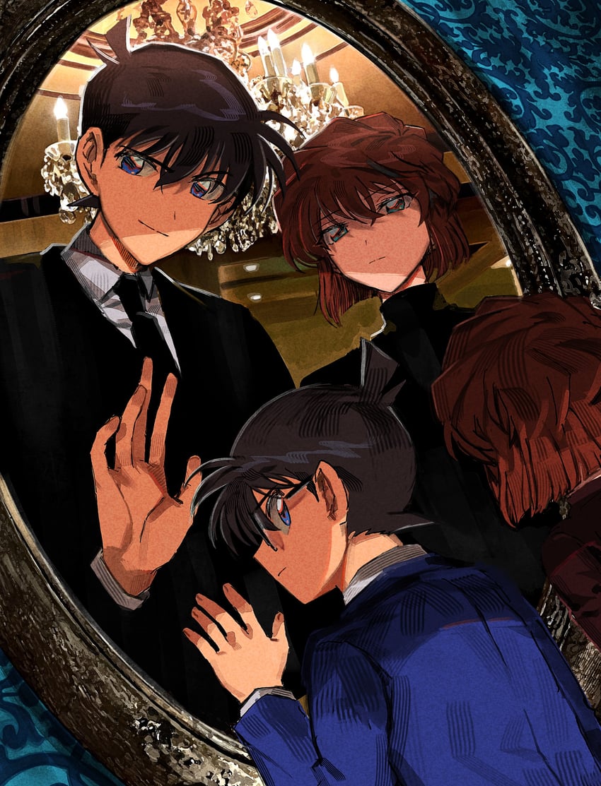 edogawa conan, haibara ai, kudou shin'ichi, and miyano shiho (meitantei conan) drawn by segami