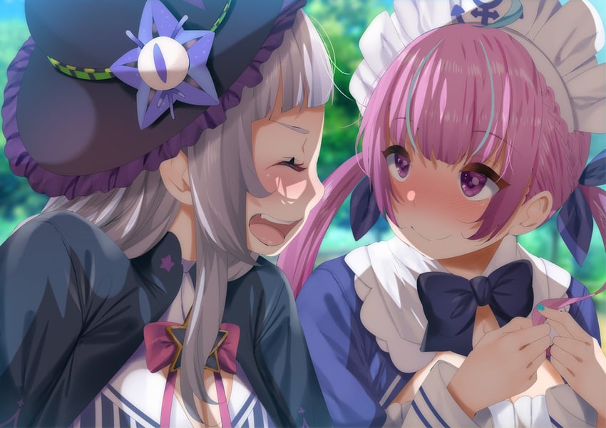minato aqua and murasaki shion (hololive) drawn by fumihiko_(fu_mihi_ko)