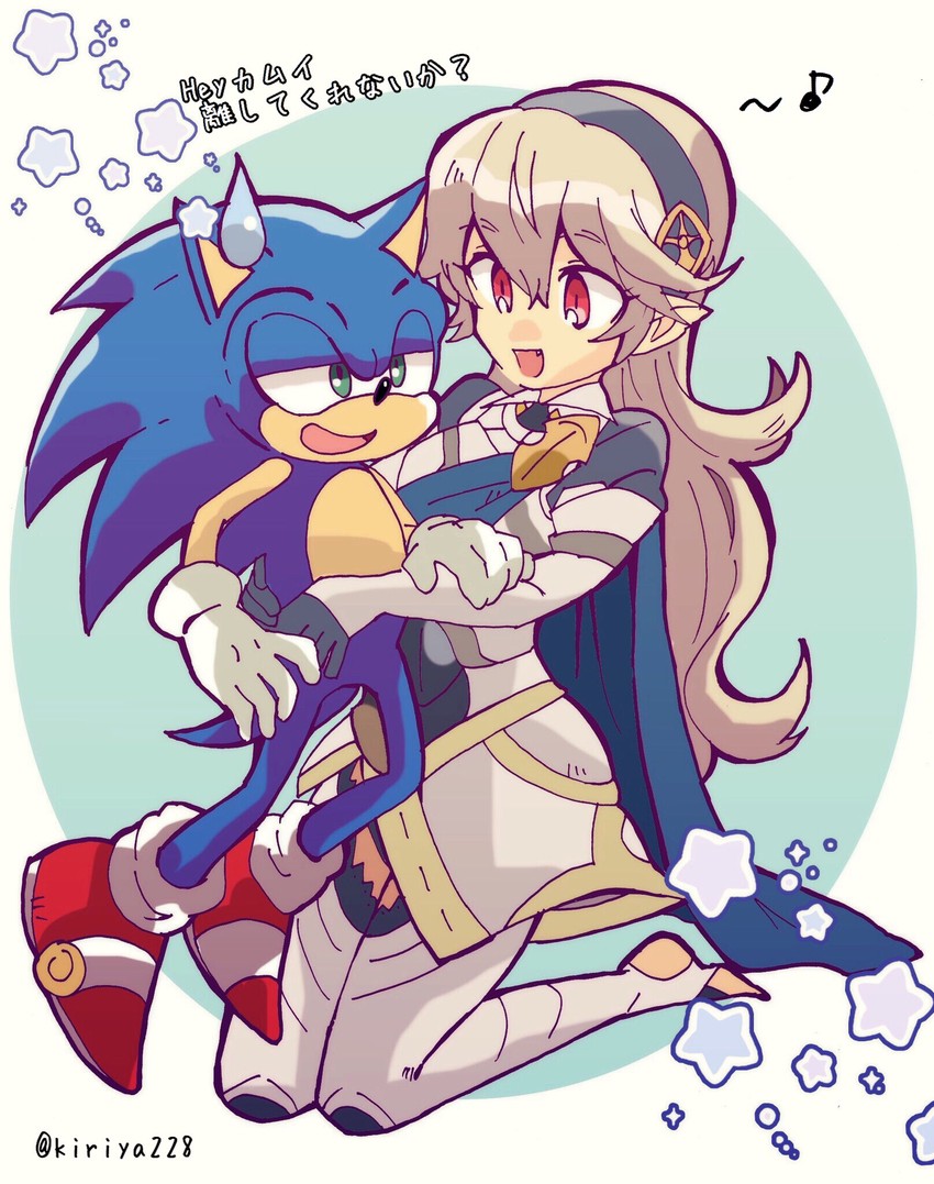 sonic the hedgehog and female corrin (fire emblem and 3 more) drawn by kiriya_(552260)