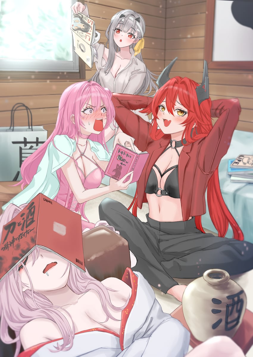red hood, dorothy, modernia, and scarlet (goddess of victory: nikke) drawn by rilyriri