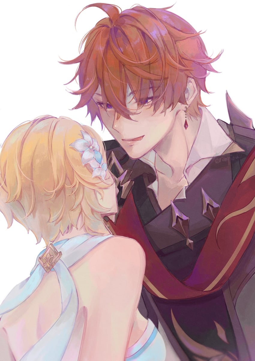 lumine and tartaglia (genshin impact) drawn by eraqion