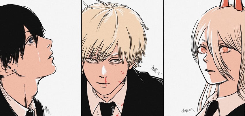 power, denji, and hayakawa aki (chainsaw man) drawn by nenashibito