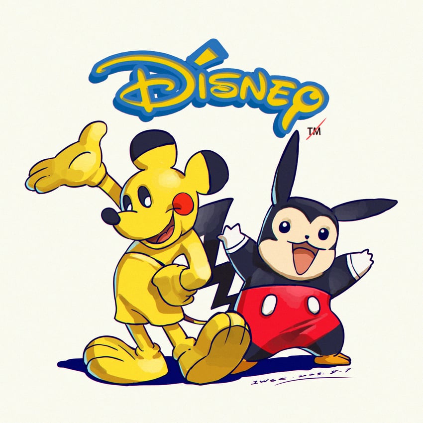 pikachu and mickey mouse (pokemon and 2 more) drawn by iwse_zhang