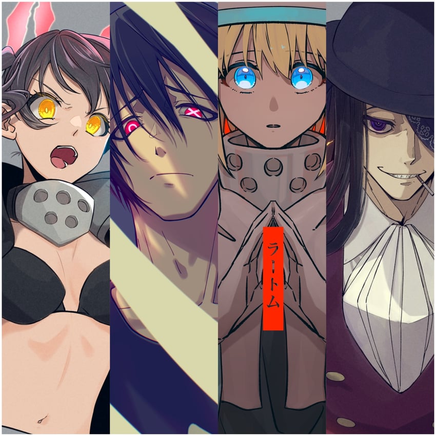 tamaki kotatsu, iris, shinmon benimaru, and joker (en'en no shouboutai) drawn by gon_oekaki
