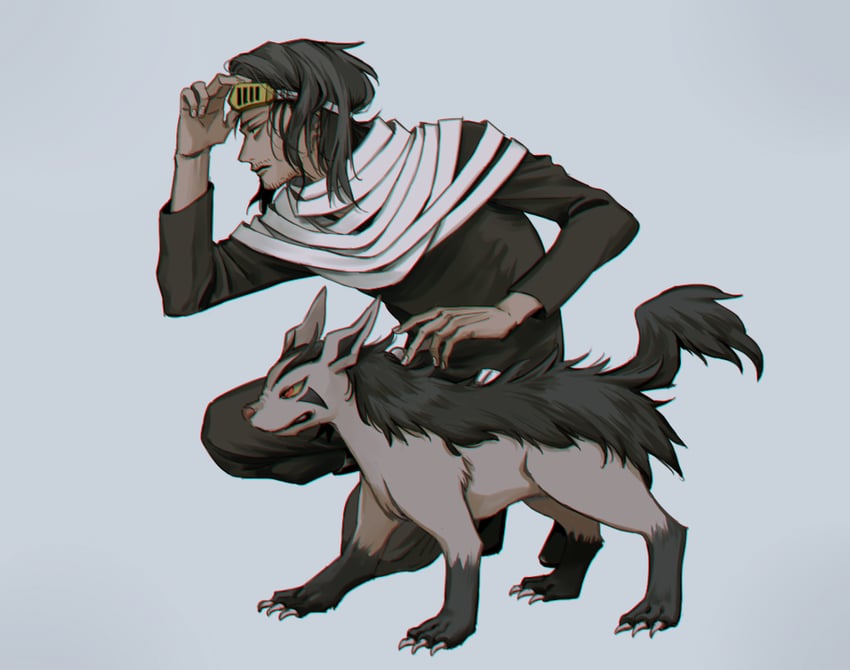 aizawa shota and mightyena (pokemon and 1 more) drawn by rnuyvm