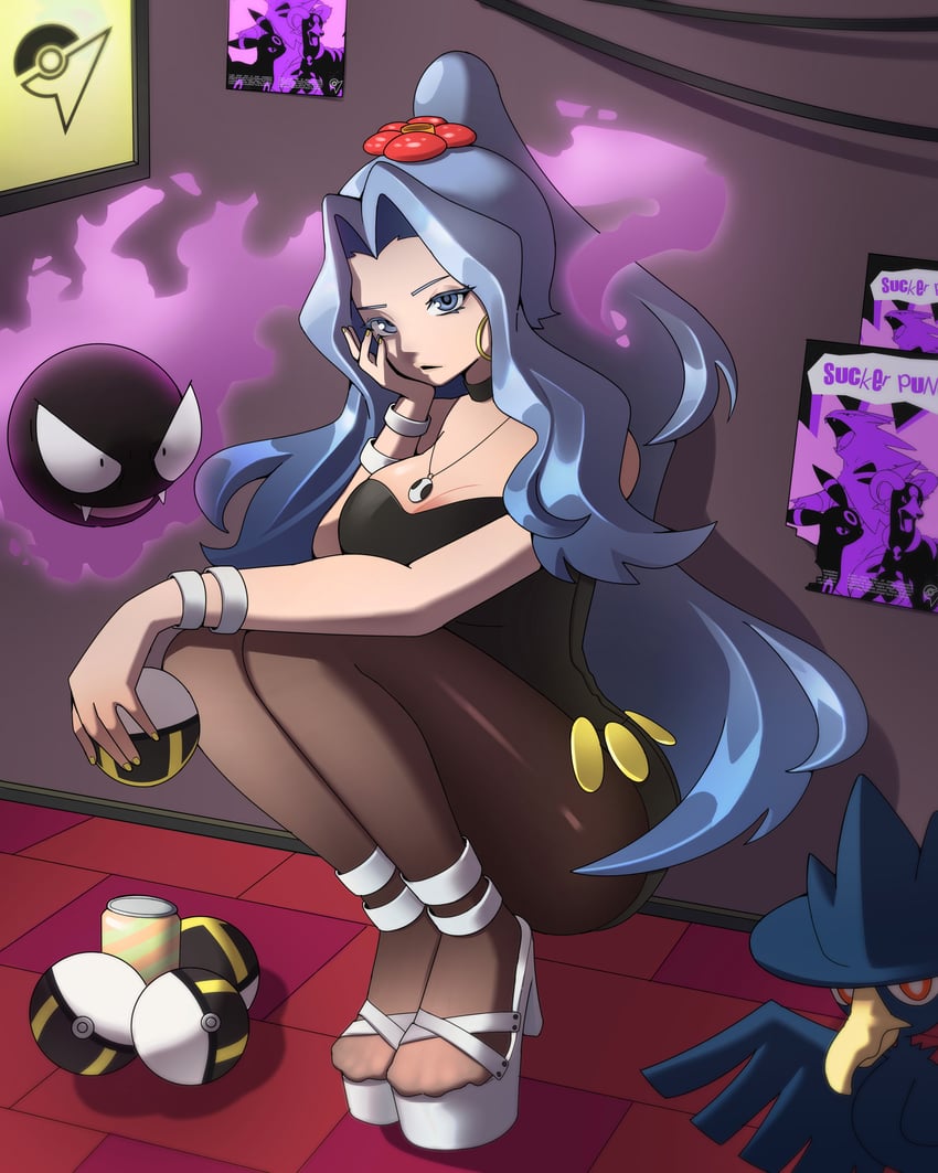 umbreon, gastly, houndoom, tyranitar, murkrow, and 2 more (pokemon and 1 more) drawn by kaerujj