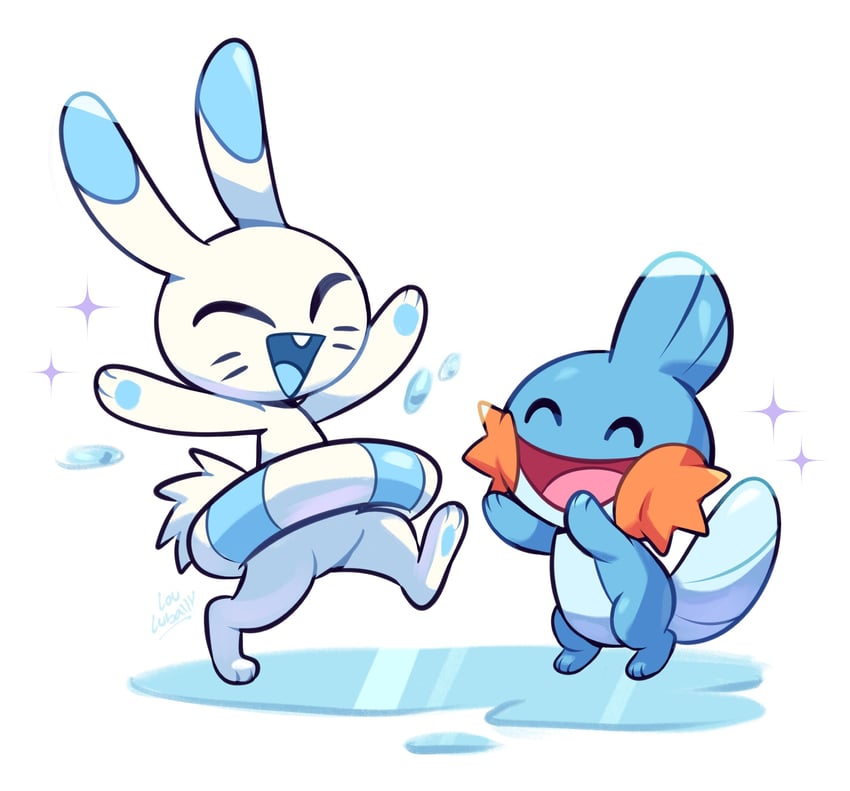 mudkip and warabbit (pokemon and 1 more) drawn by lou_lubally