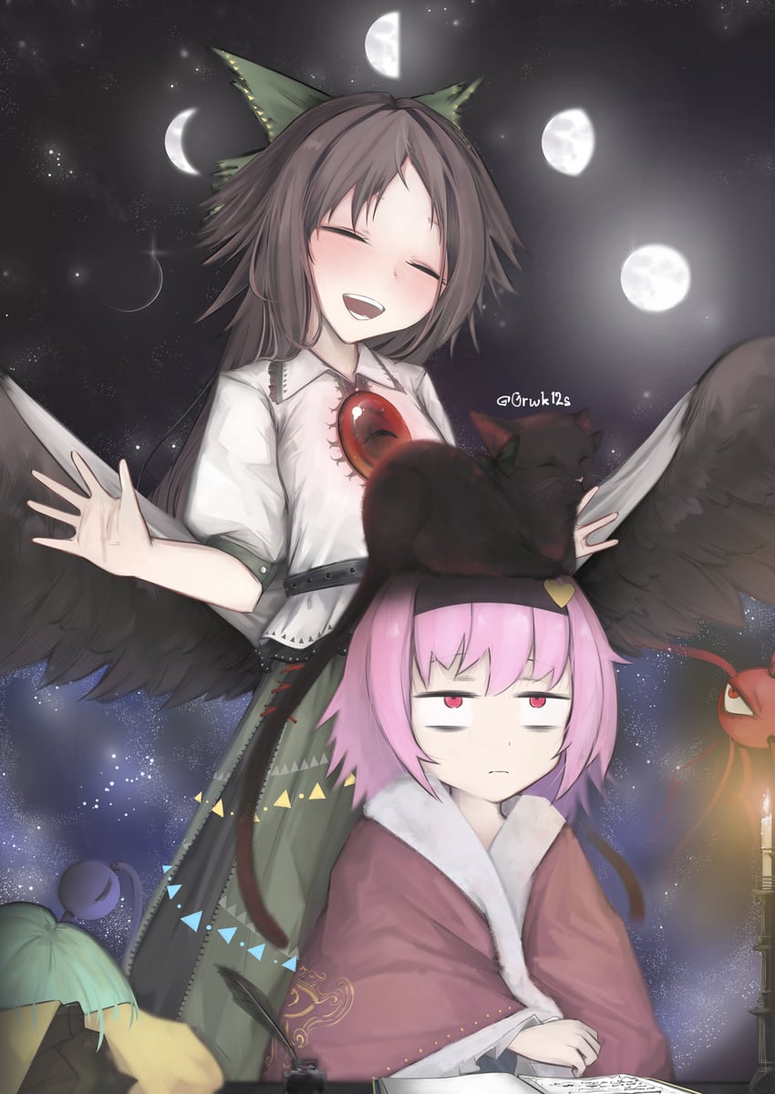 komeiji koishi, komeiji satori, kaenbyou rin, and reiuji utsuho (touhou) drawn by 0rwk12s
