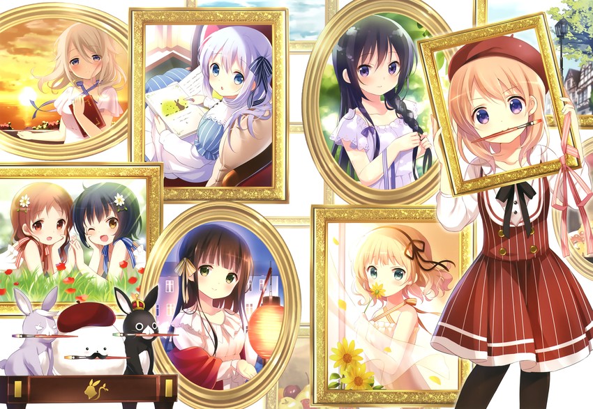 kafuu chino, hoto cocoa, kirima syaro, tippy, tedeza rize, and 6 more (gochuumon wa usagi desu ka?) drawn by koi_(koisan)