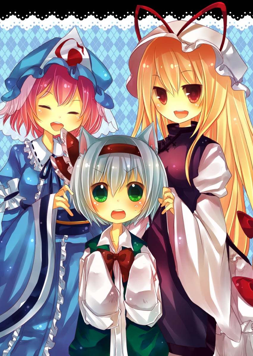 konpaku youmu, yakumo yukari, and saigyouji yuyuko (touhou) drawn by kusada_souta