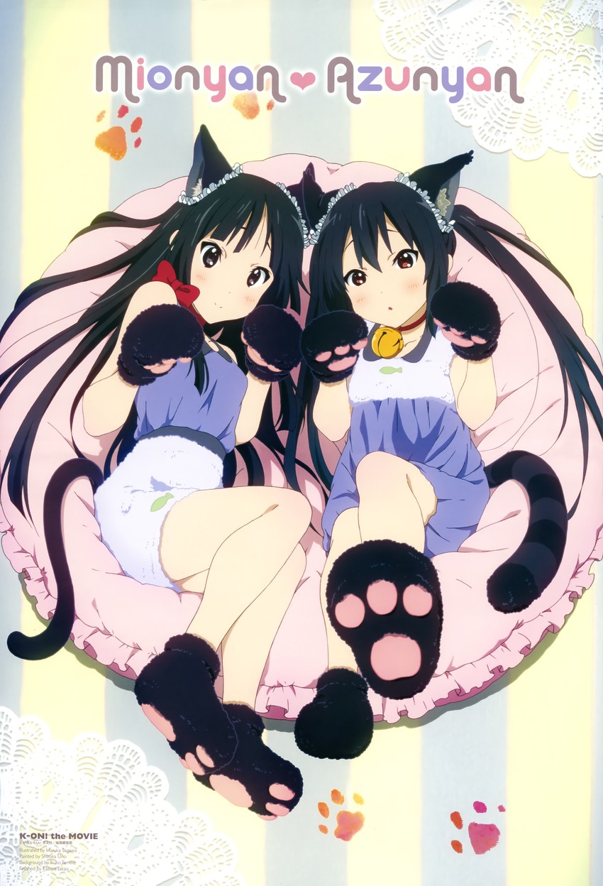 akiyama mio and nakano azusa (k-on! and 2 more) drawn by sagawa_haruka, takao_kazuya, tamine_ikuko, and uno_shizuka