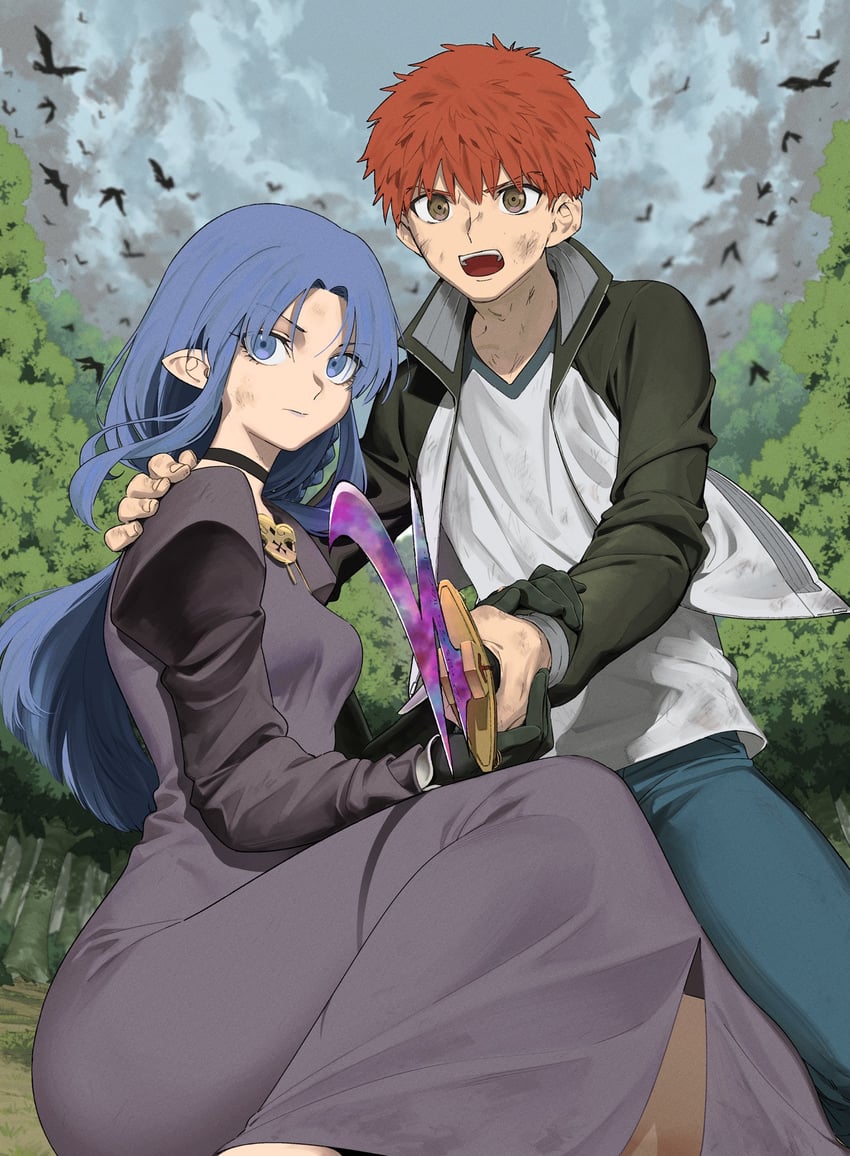 emiya shirou and medea (fate and 1 more) drawn by rasupekuto