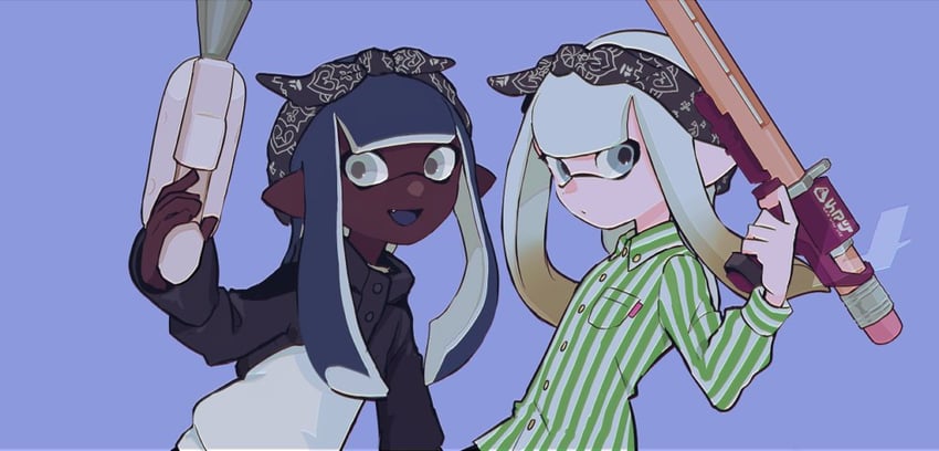 inkling player character and inkling girl (splatoon) drawn by imaikuy0