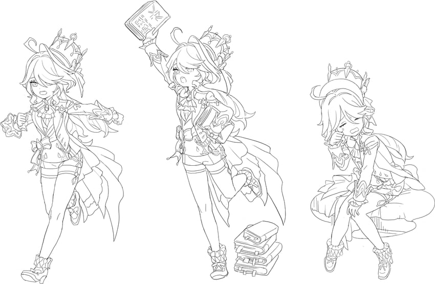 furina (genshin impact and 2 more) drawn by cosmic_bear