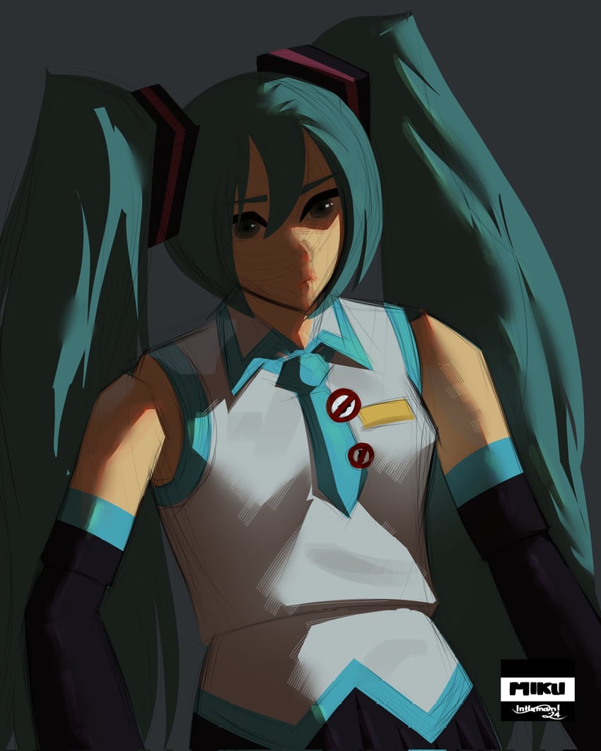 hatsune miku (vocaloid and 1 more) drawn by thainhuman
