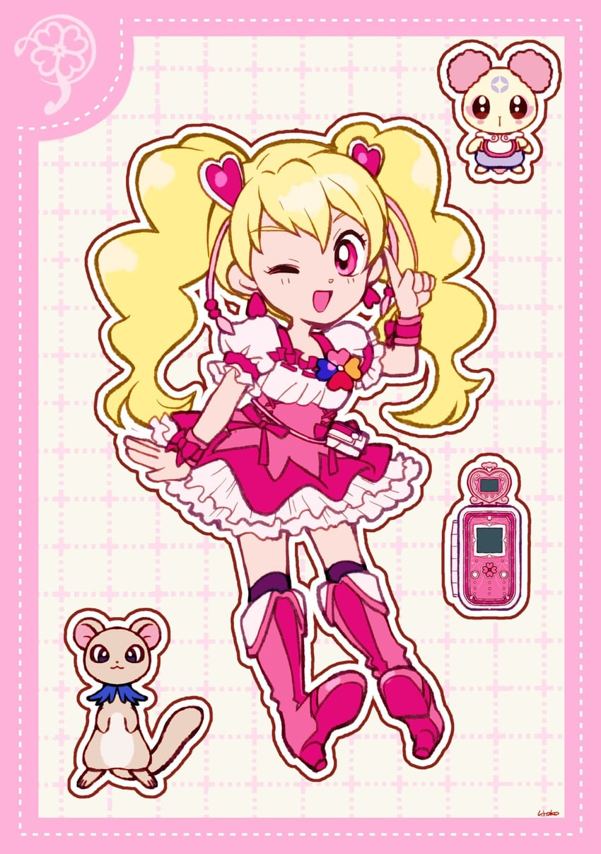 momozono love, cure peach, tart, and chiffon (precure and 1 more) drawn by uwded_207