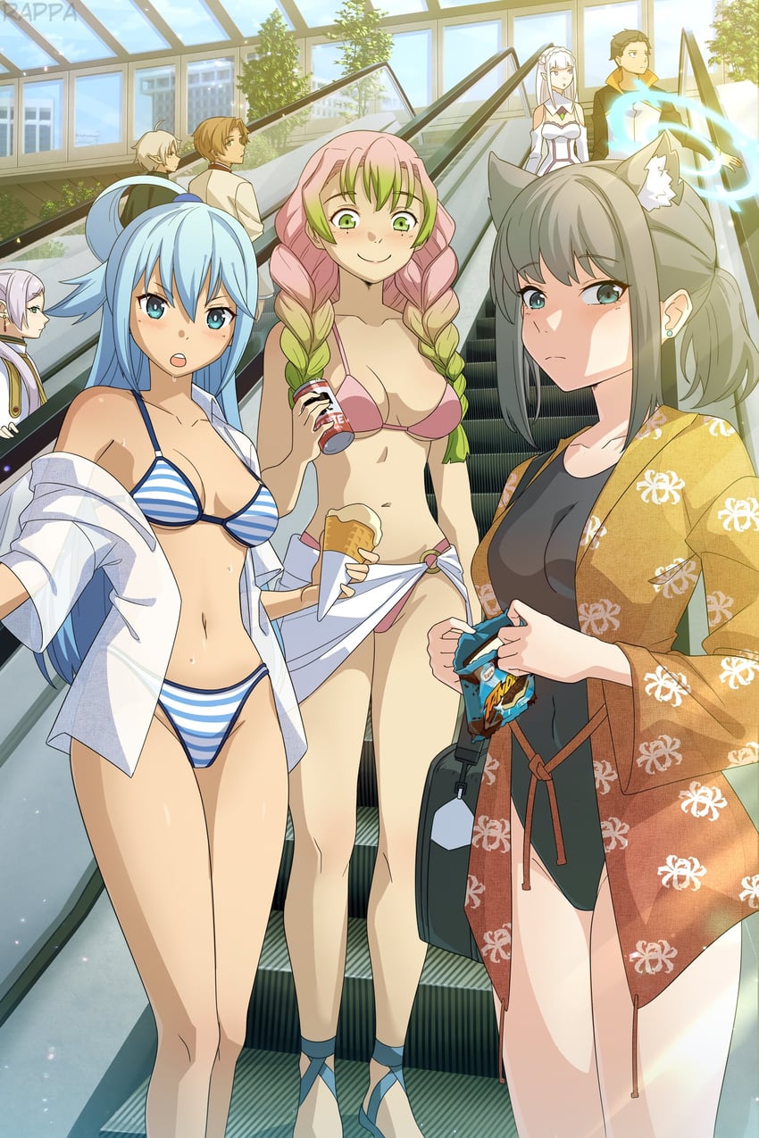 shiroko, frieren, aqua, emilia, kanroji mitsuri, and 3 more (blue archive and 6 more) drawn by rappa_(sirrappa)