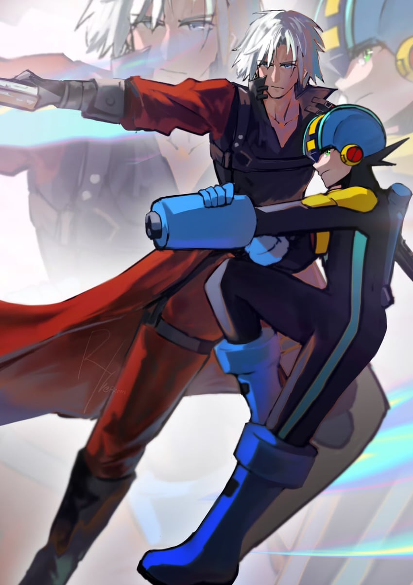 dante and megaman.exe (mega man and 3 more) drawn by xirenl