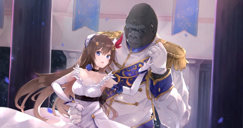 tokino sora and virtual gorilla (hololive and 1 more) drawn by kase_(kurimuzone_oruta)