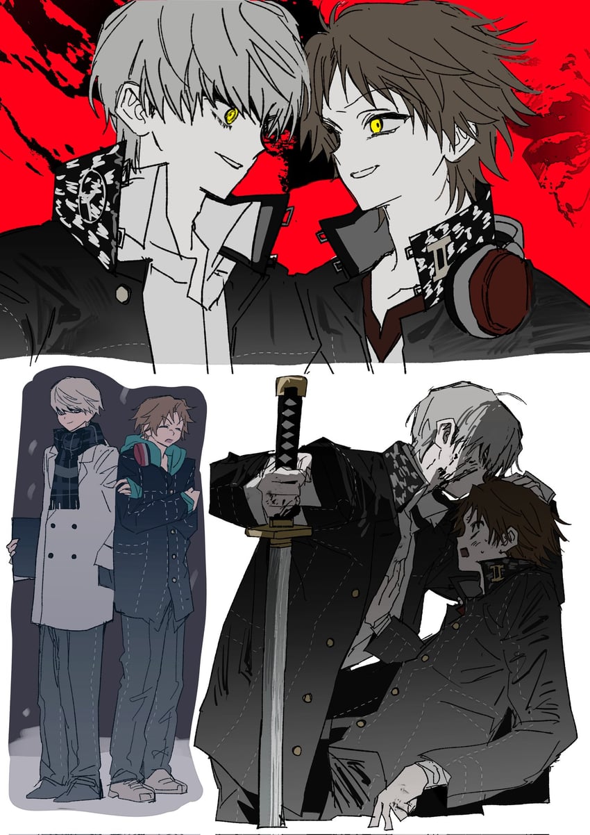 narukami yu and hanamura yousuke (persona and 1 more) drawn by goguma_wagamja