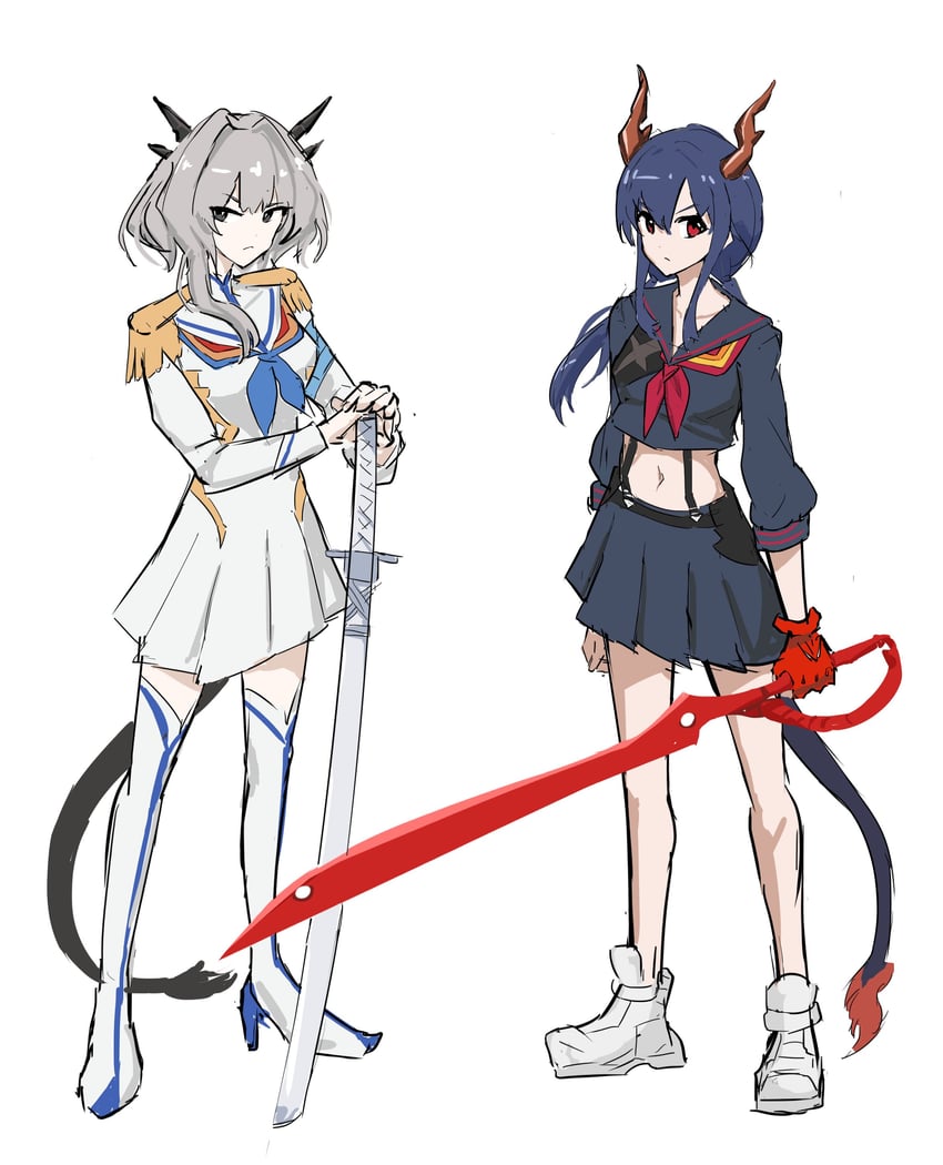 matoi ryuuko, senketsu, kiryuuin satsuki, ch'en, junketsu, and 1 more (arknights and 1 more) drawn by toyyot