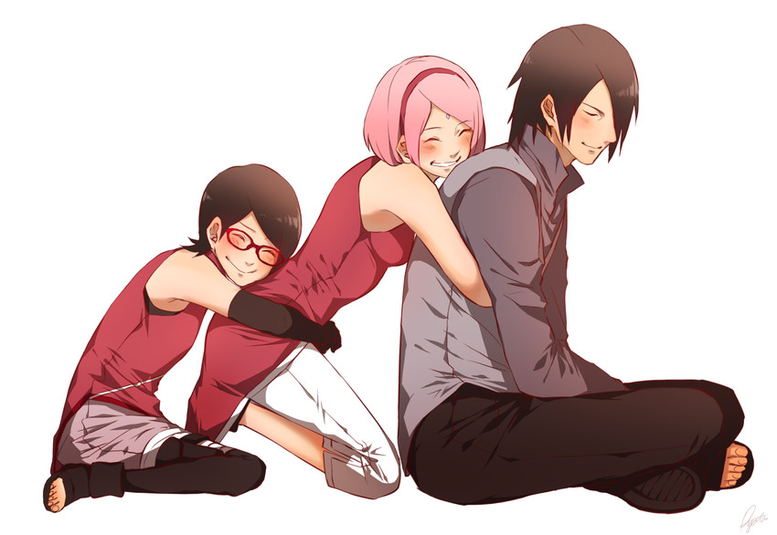 haruno sakura, uchiha sasuke, and uchiha sarada (naruto and 1 more) drawn by ryota_(ry_o_ta)