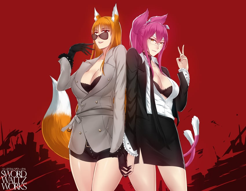 holo and kokonoe (blazblue and 2 more) drawn by swordwaltz