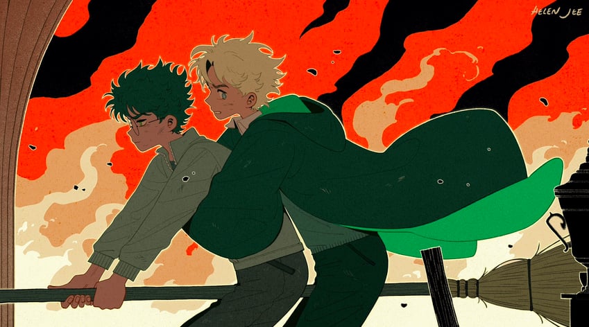 harry potter and draco malfoy (wizarding world and 1 more) drawn by helen_jee