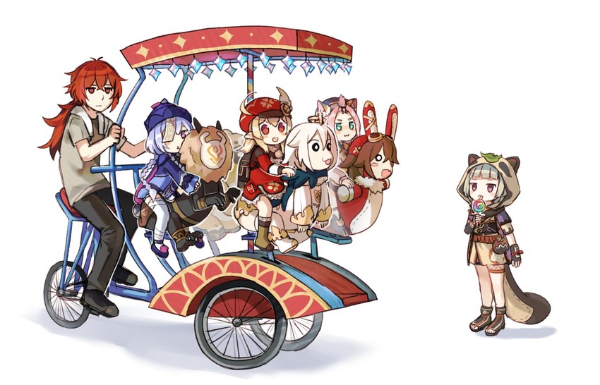 paimon, klee, diluc, qiqi, hilichurl, and 4 more (genshin impact) drawn by craytm