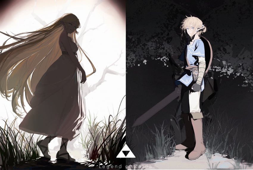 link and princess zelda (the legend of zelda and 1 more) drawn by ji_yuyun