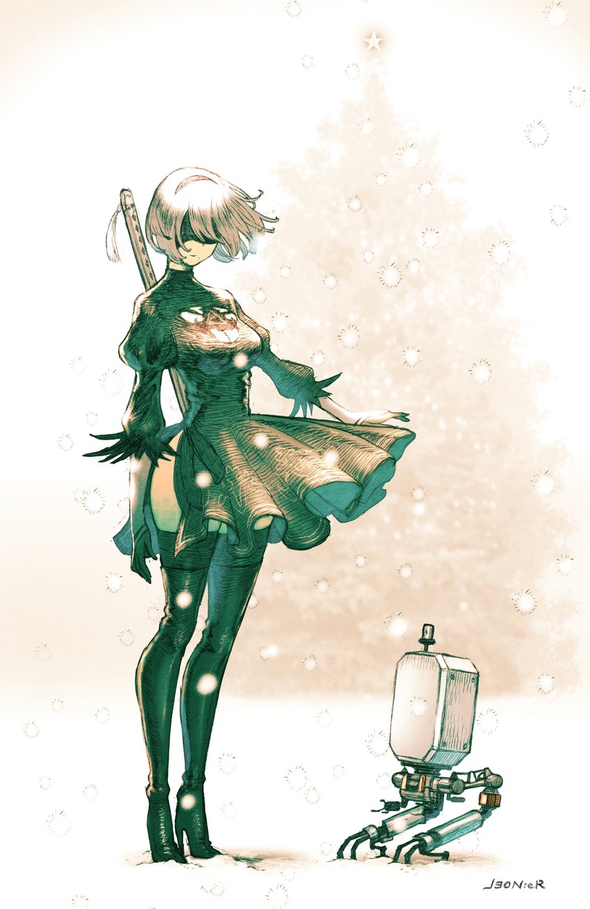 2b and pod (nier and 1 more) drawn by kuroimori