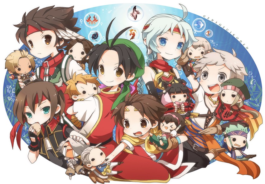 tir mcdohl, nanami, freyjadour falenas, riou, lyon, and 11 more (gensou suikoden and 6 more) drawn by bosutafu