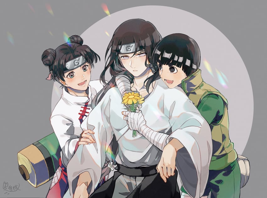 tenten, rock lee, and hyuuga neji (naruto and 1 more) drawn by xue_ezi