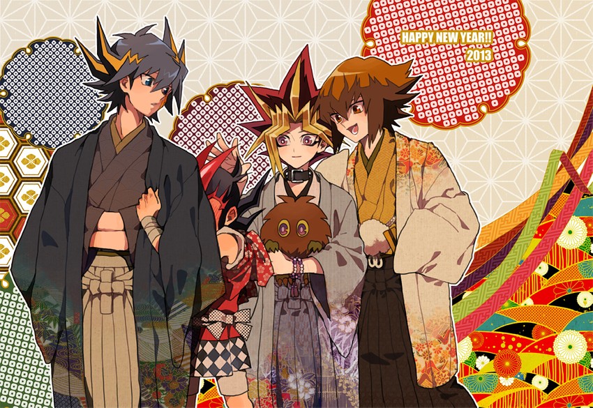 yuki judai, fudo yusei, yami yugi, kuriboh, and tsukumo yuma (yu-gi-oh! and 4 more) drawn by li_mone