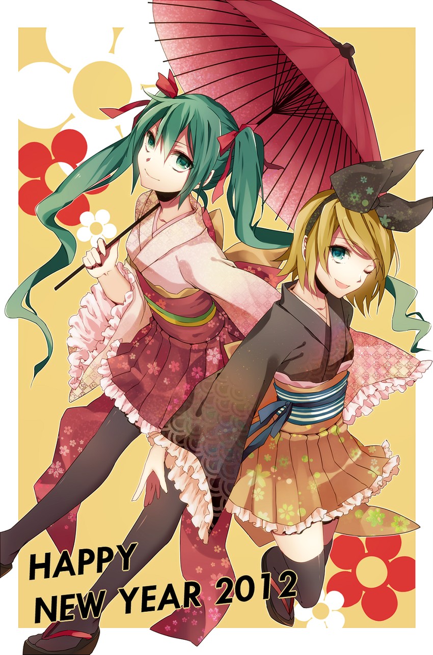 hatsune miku and kagamine rin (vocaloid) drawn by noka_(blackheart1118)
