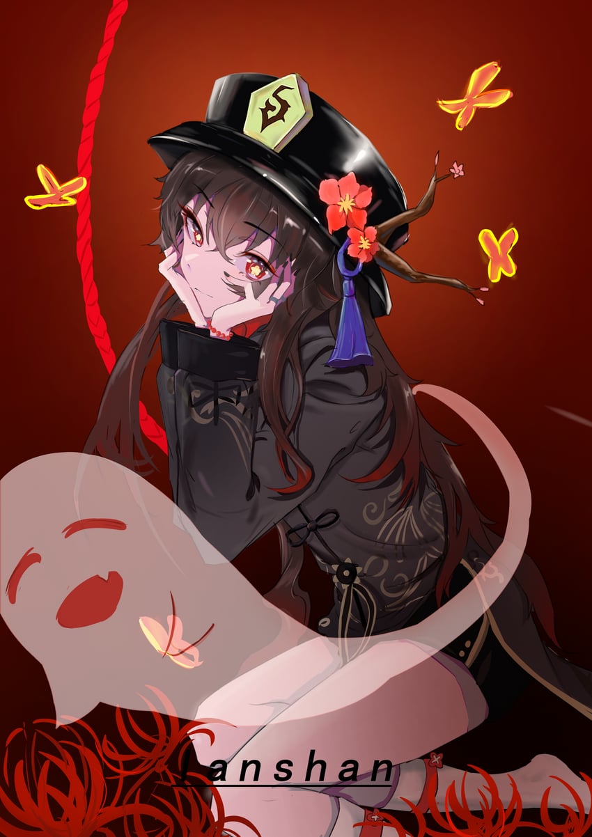 hu tao and boo tao (genshin impact) drawn by lanshan