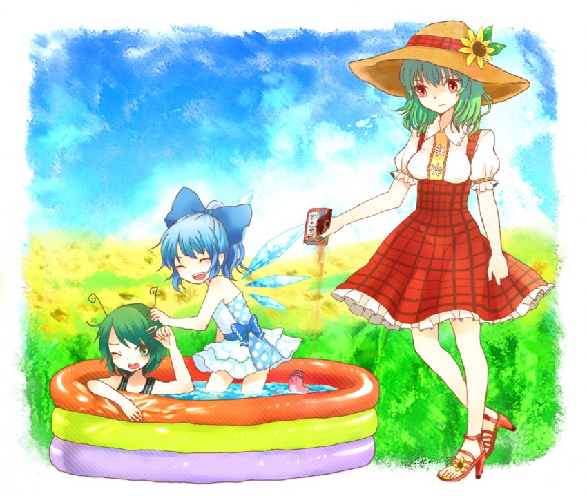 cirno, kazami yuuka, mystia lorelei, and wriggle nightbug (touhou) drawn by mozukuzu_(manukedori)