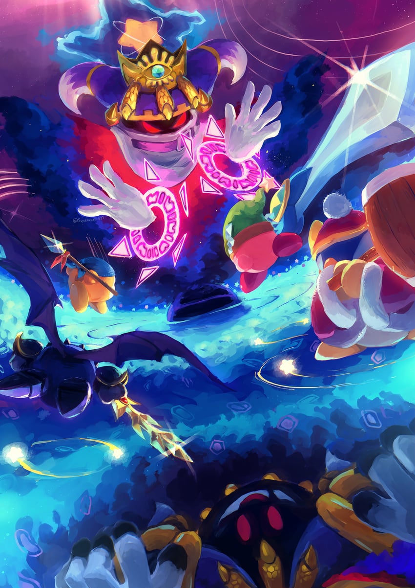 kirby, meta knight, king dedede, magolor, bandana waddle dee, and 3 more (kirby and 1 more) drawn by suyasuyabi