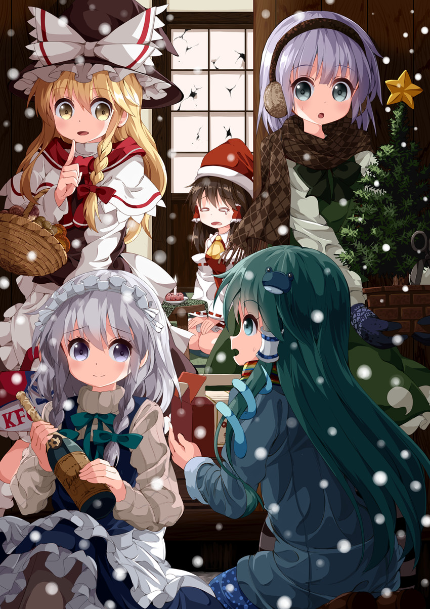 hakurei reimu, kirisame marisa, izayoi sakuya, kochiya sanae, and konpaku youmu (touhou and 1 more) drawn by ruu_(tksymkw)