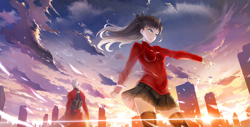 tohsaka rin and archer (fate and 1 more) drawn by kyokucho