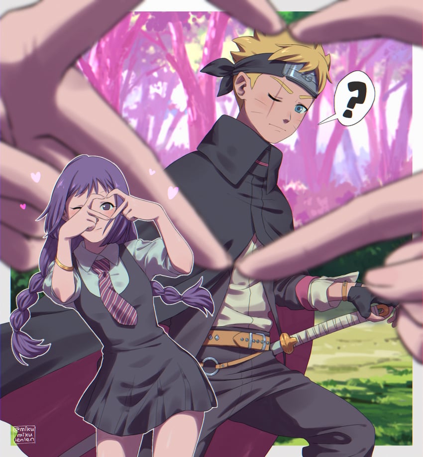 uzumaki boruto and kakei sumire (naruto and 1 more) drawn by ariamikukanzaki