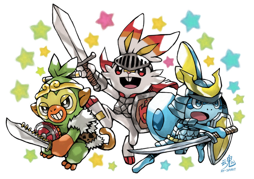 scorbunny, sobble, and grookey (pokemon) drawn by ry-spirit