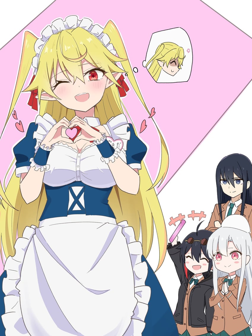 machina solege, takahashi, yamada-reynard hizuki, and veltol velvet berschwald (maou 2099) drawn by akure1129