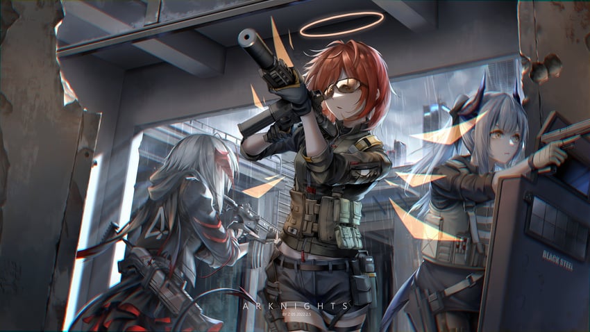 exusiai, w, and liskarm (arknights) drawn by z_05